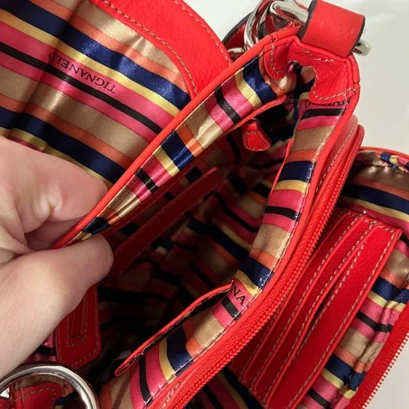 Tignanello Women’s Bright Coral Genuine Leather Statement Crossbody Bag - Picture 5 of 7